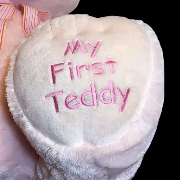 RARE My First Teddy Bear JUMBO Pink Russ 3FT. Plush Stuffed Animal Striped Bow